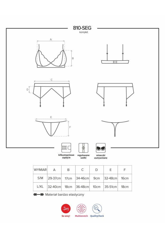 OBSESSIVE - 810-SEG-2 3 PCS SET WHITE S/M
