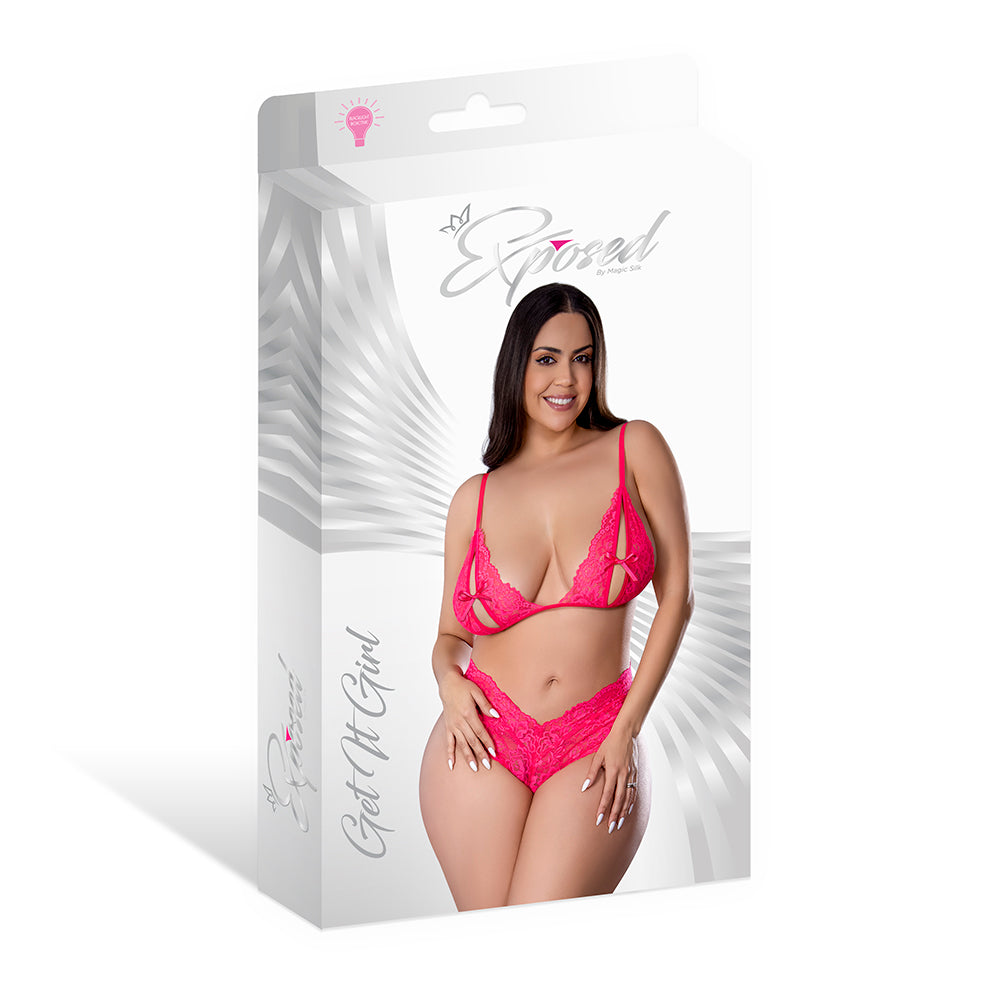 MAGIC SILK - GET IT GIRL PEEK-A-BOO BRALETTE & SPLIT CROTCH BOY SHORT DIVA PINK QUEEN SIZE