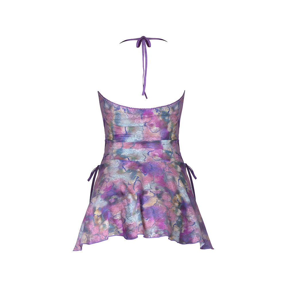MAGIC SILK - WISTERIA MIST HALTER BABYDOLL & G-SET FLORAL QUEEN SIZE