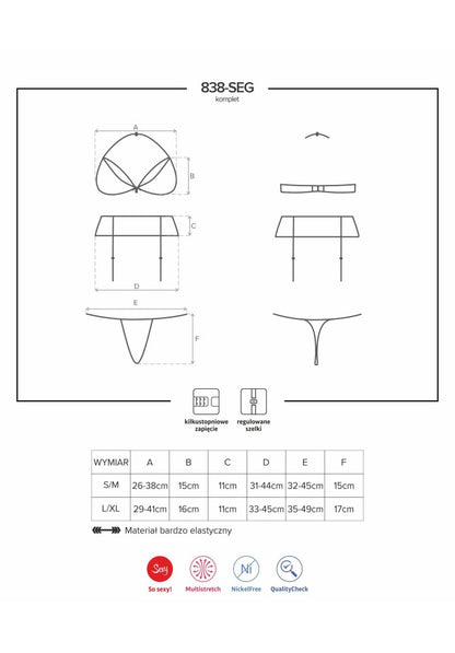 OBSESSIVE - 838-SET-3 SET 2-PCS RED  S/M