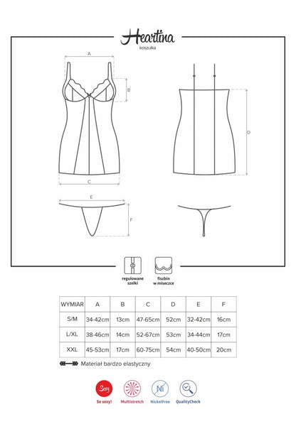 OBSESSIVE - HEARTINA CHEMISE & THONG RED  S/M