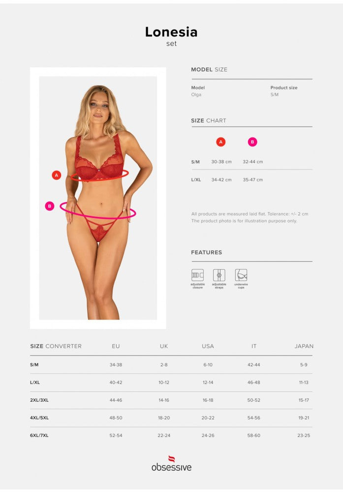 OBSESSIVE - LONESIA 2-PCS SET RED  S/M