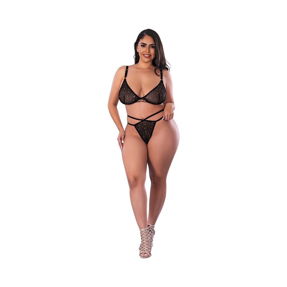 MAGIC SILK - GLITZ & GLAM BRA AND THONG SET BLACK QUEEN SIZE