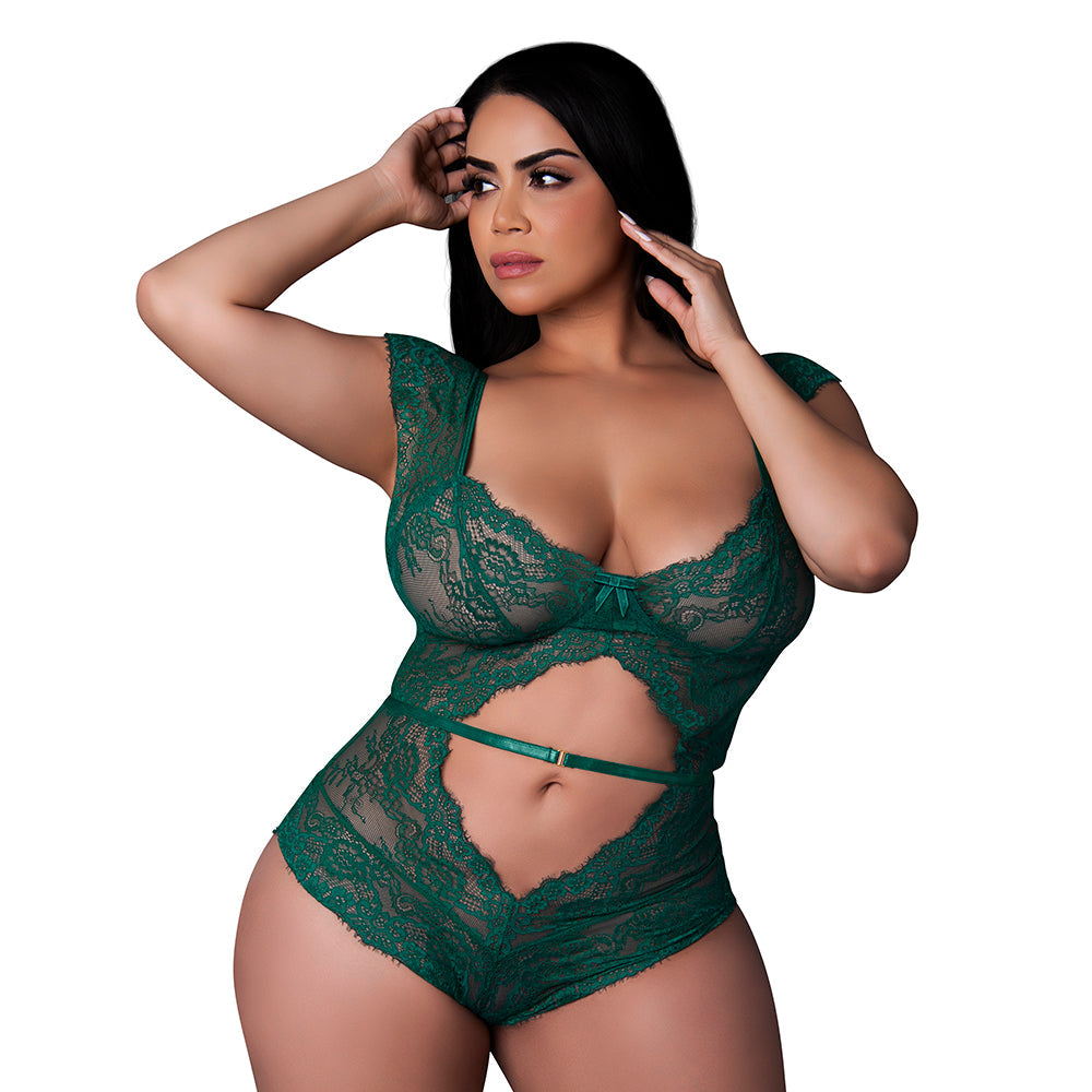 MAGIC SILK - EVERMORE CUTOUT ROMPER EMERALD QUEEN SIZE