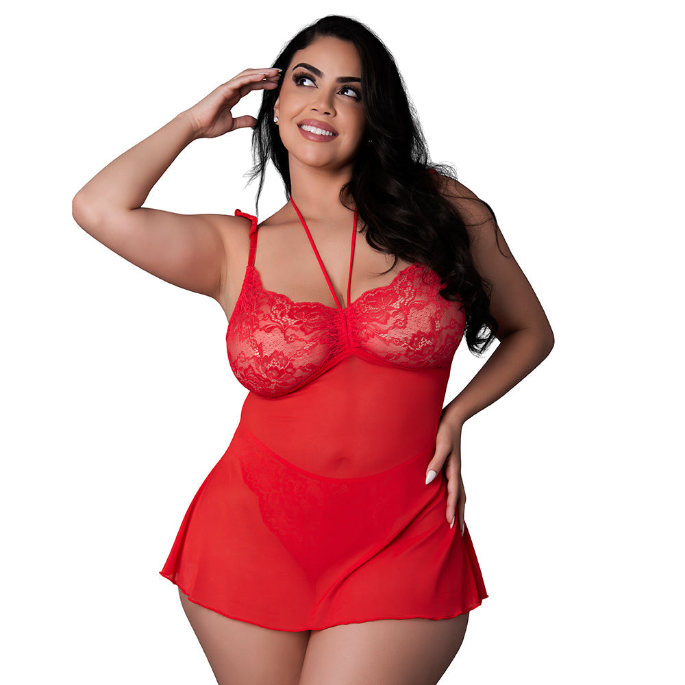 MAGIC SILK - SUGAR HIGH BABYDOLL & THONG SET RED QUEEN SIZE