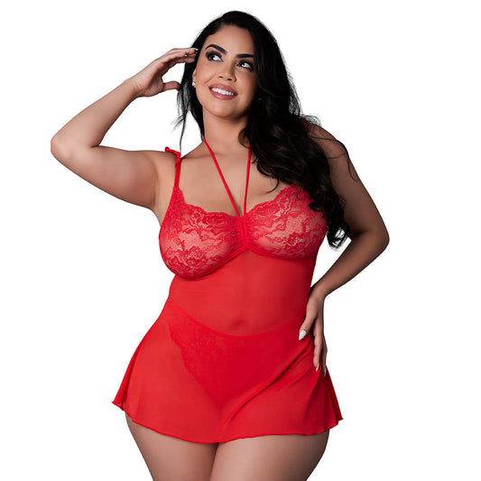 SUGAR HIGH BABYDOLL & THONG SET RED QUEEN SIZE