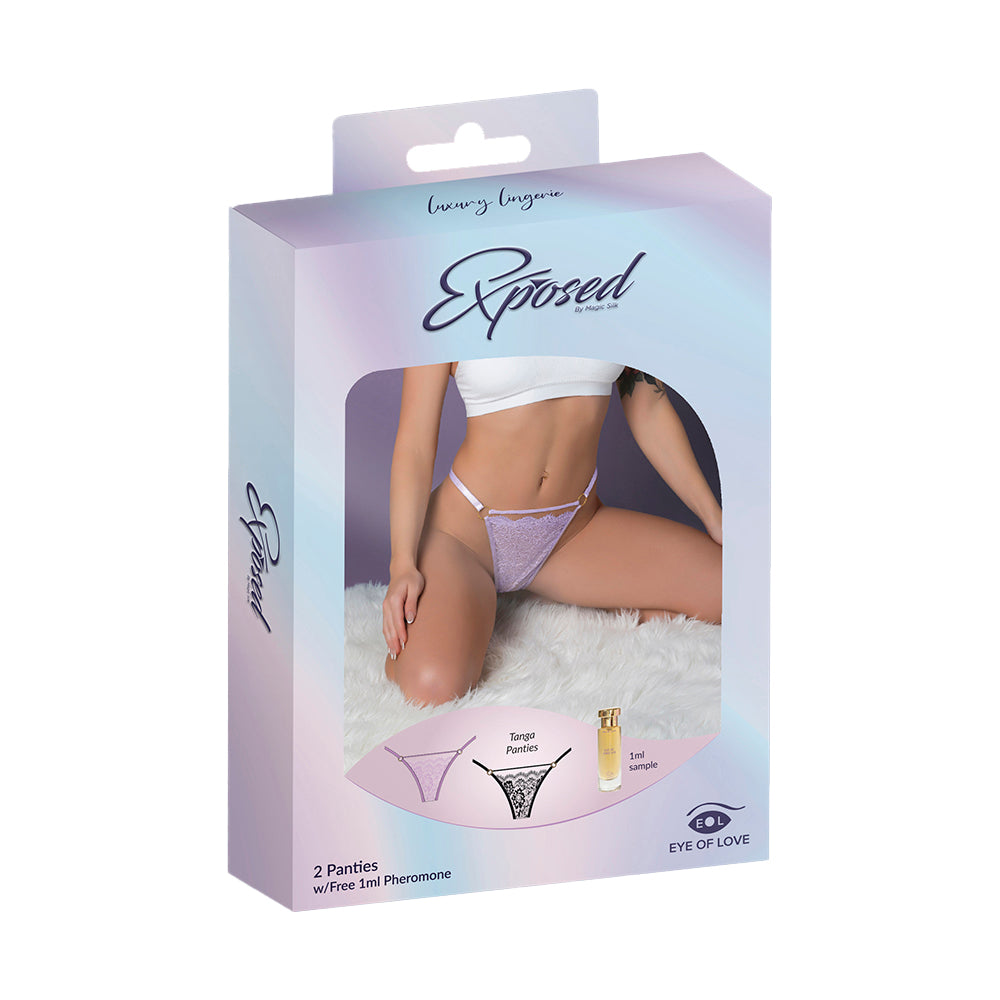 MAGIC SILK - PHEROMONE PANTIES TANGA PANTY 2-PACK LILAC/BLACK QUEEN SIZE