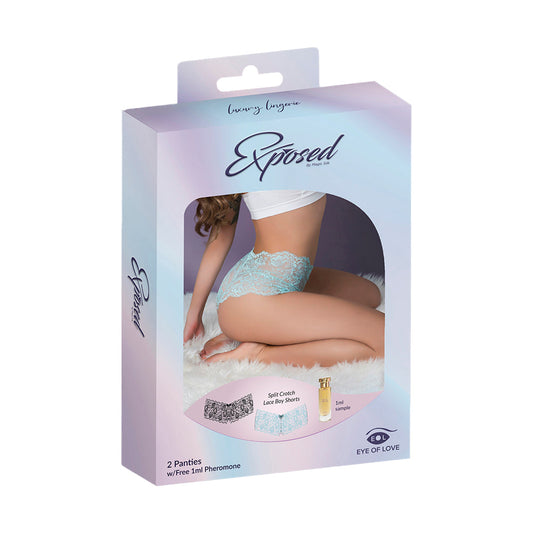 MAGIC SILK - PHEROMONE PANTIES SPLIT CROTCH LACE BOY SHORT 2 PACK