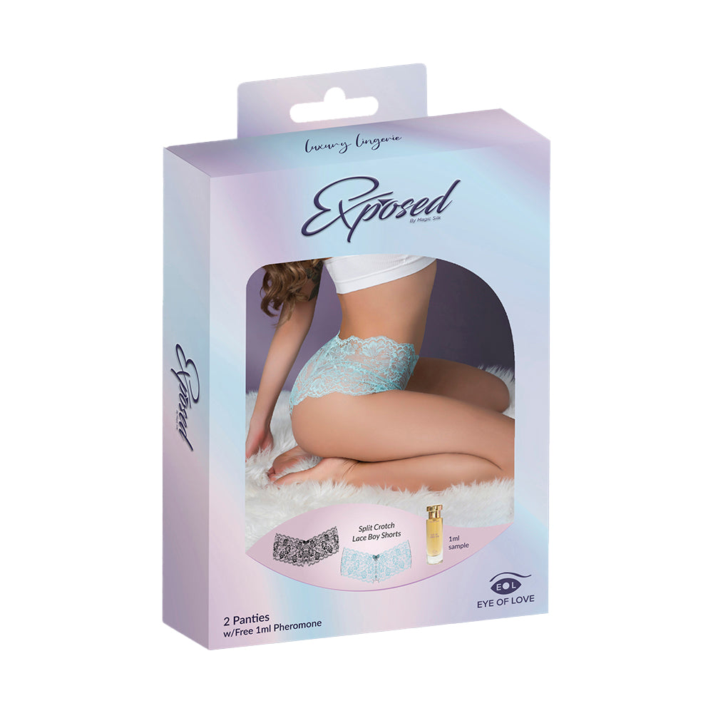 MAGIC SILK - PHEROMONE PANTIES SPLIT CROTCH LACE BOY SHORT 2 PACK