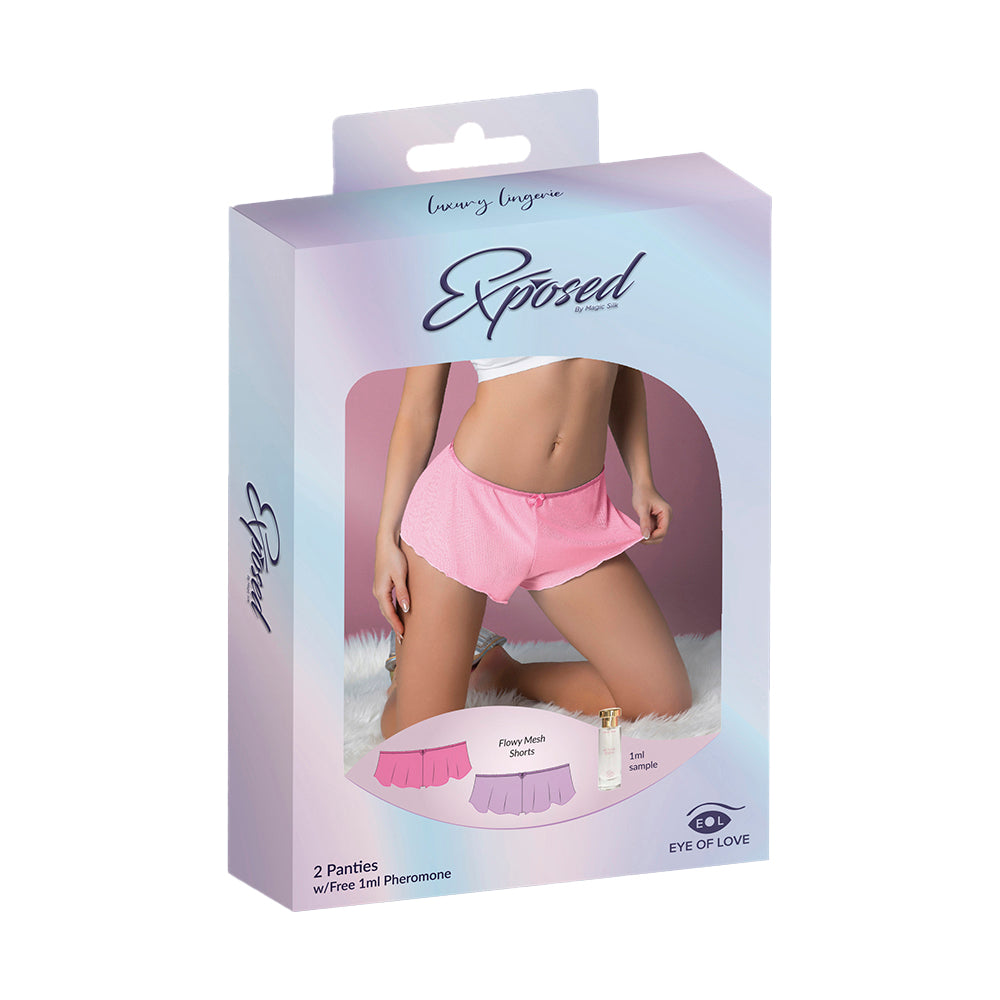 MAGIC SILK - PHEROMONE PANTIES FLOWY MESH SHORT 2 PACK ROSE
