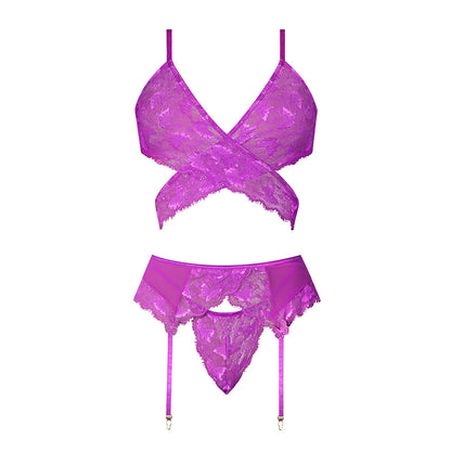 MAGIC SILK - BUTTERFLY FANTASIES BRA, GARTER & THONG SET NEON PURPLE QUEEN SIZE