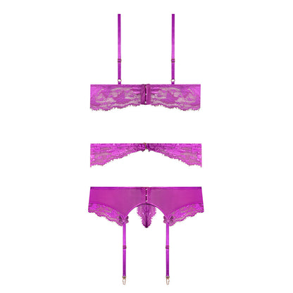 MAGIC SILK - BUTTERFLY FANTASIES BRA, GARTER & THONG SET NEON PURPLE QUEEN SIZE
