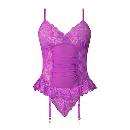 MAGIC SILK - BUTTERFLY FANTASIES BASQUE & CHEEKY PANTY SET NEON PURPLE QUEEN SIZE