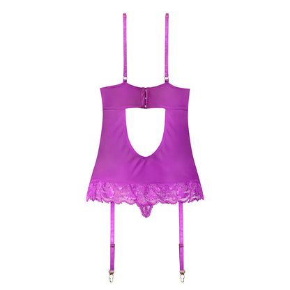 MAGIC SILK - BUTTERFLY FANTASIES BASQUE & CHEEKY PANTY SET NEON PURPLE QUEEN SIZE