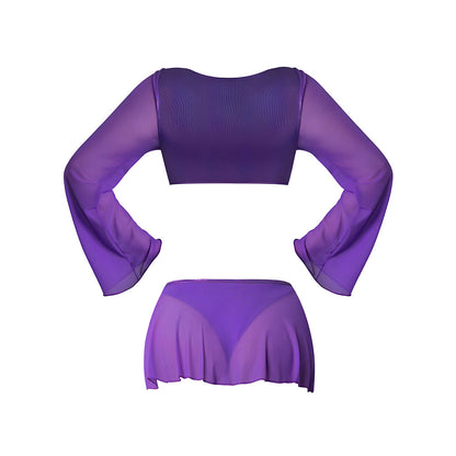 MAGIC SILK - GLIMMER LS CROP TOP MINI SKIRT & TIE SIDE THONG DISCO