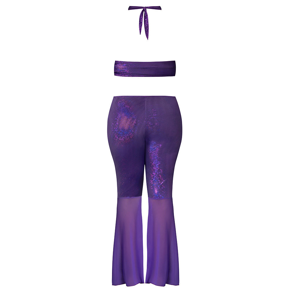 MAGIC SILK - GLIMMER WRAP HALTER & FLAIR PANT SET PURPLE DISCO QUEEN SIZE