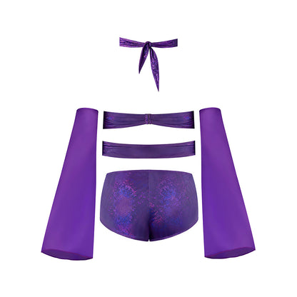 MAGIC SILK - GLIMMER WRAP BRALETTE BOOTY SHORTS & SLEEVE SET DISCO
