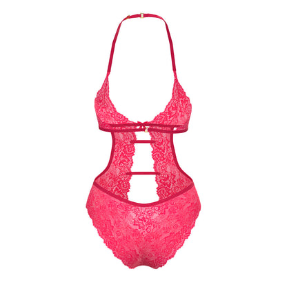 MAGIC SILK - GET IT GIRL HALTER TEDDY WITH SNAP CROTCH DIVA PINK L/XL