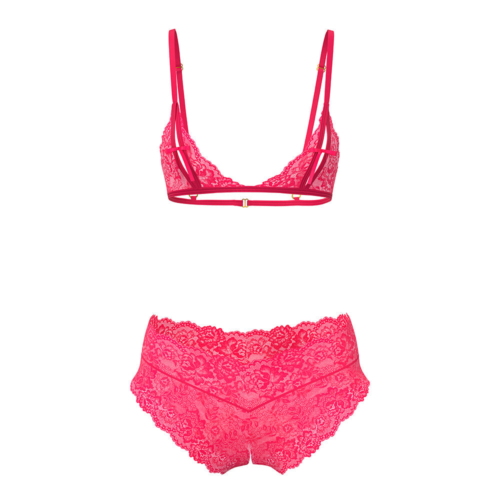 MAGIC SILK - GET IT GIRL PEEK-A-BOO BRALETTE & SPLIT CROTCH BOY SHORT DIVA PINK QUEEN SIZE