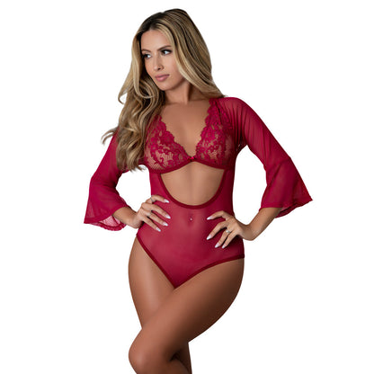 MAGIC SILK - BLACK CHERRY 3/4 SLEEVE PLAYSUIT CHERRY S/M