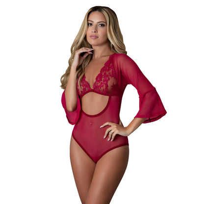 MAGIC SILK - BLACK CHERRY 3/4 SLEEVE PLAYSUIT CHERRY S/M