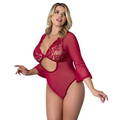 MAGIC SILK - BLACK CHERRY 3/4 SLEEVE PLAYSUIT CHERRY QUEEN SIZE