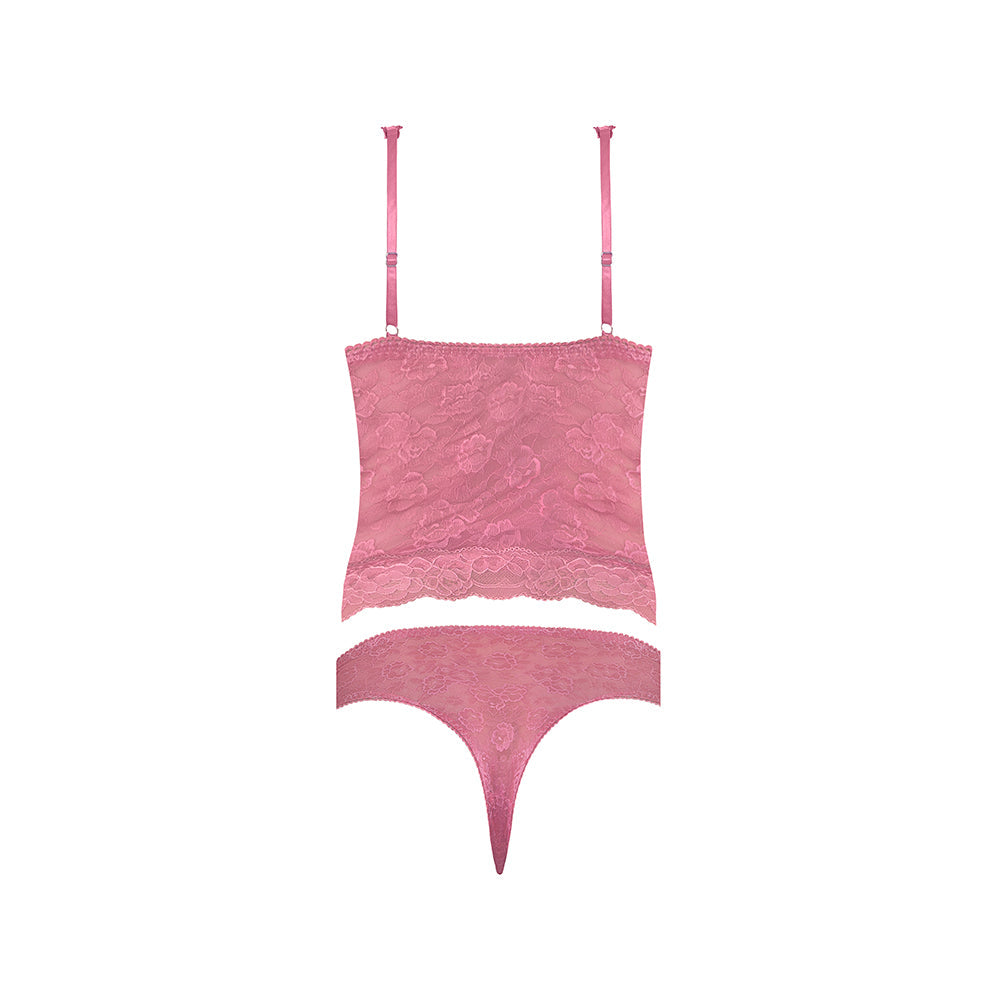MAGIC SILK - WISTERIA MIST BUSTIER CAMI & THONG SET PINK QUEEN SIZE