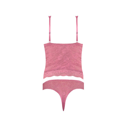 MAGIC SILK - WISTERIA MIST BUSTIER CAMI & THONG SET PINK QUEEN SIZE