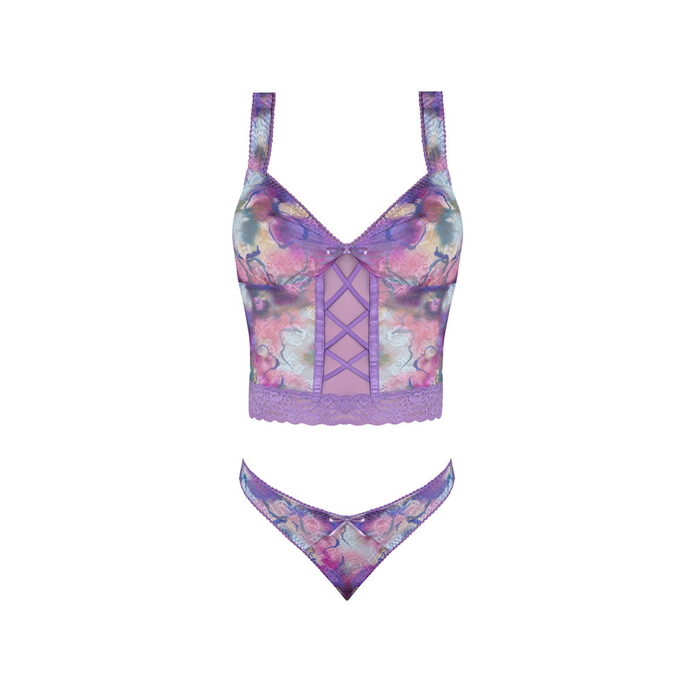 MAGIC SILK - WISTERIA MIST BUSTIER CAMI & THONG SET FLORAL QUEEN SIZE