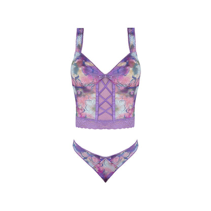 MAGIC SILK - WISTERIA MIST BUSTIER CAMI & THONG SET FLORAL QUEEN SIZE