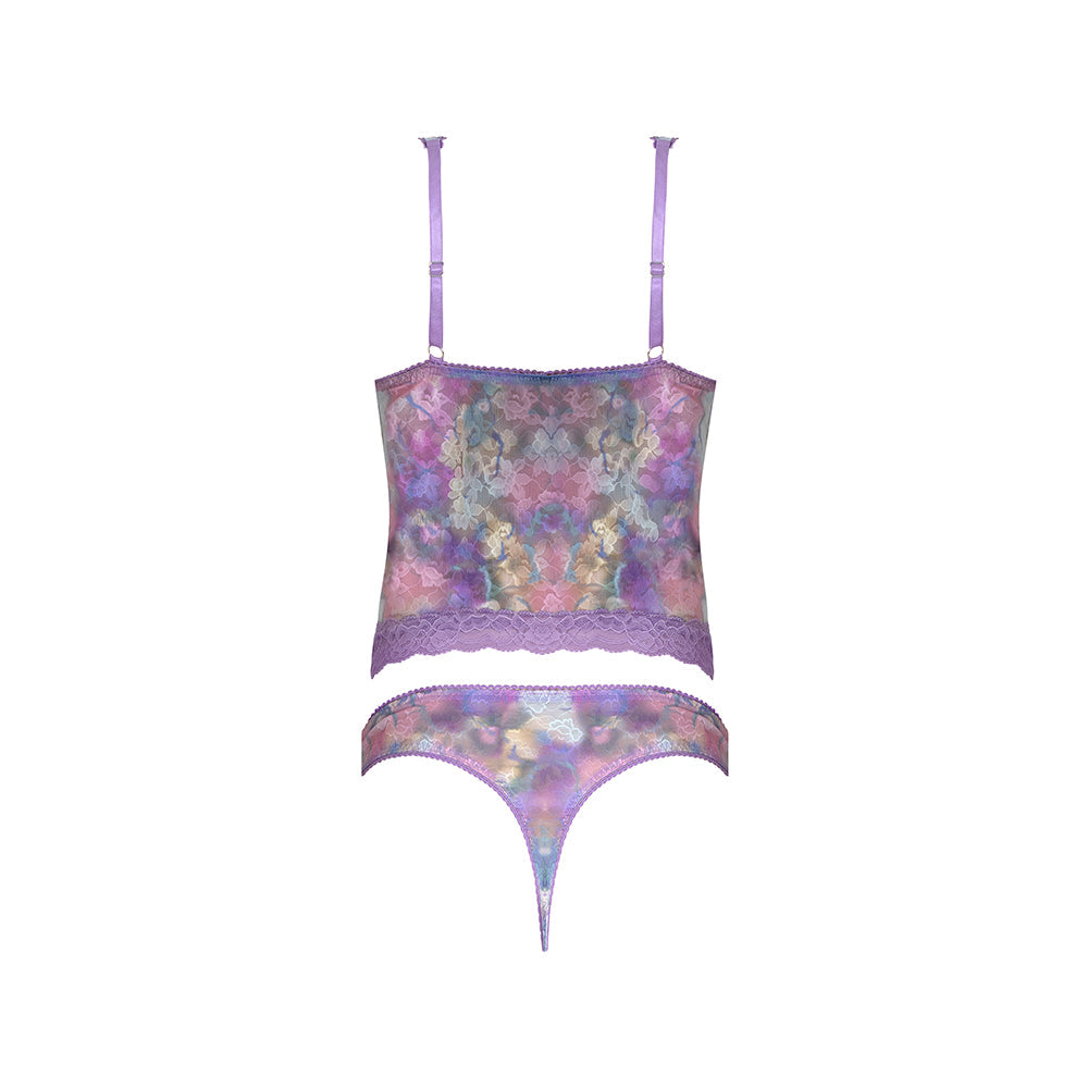 MAGIC SILK - WISTERIA MIST BUSTIER CAMI & THONG SET FLORAL QUEEN SIZE