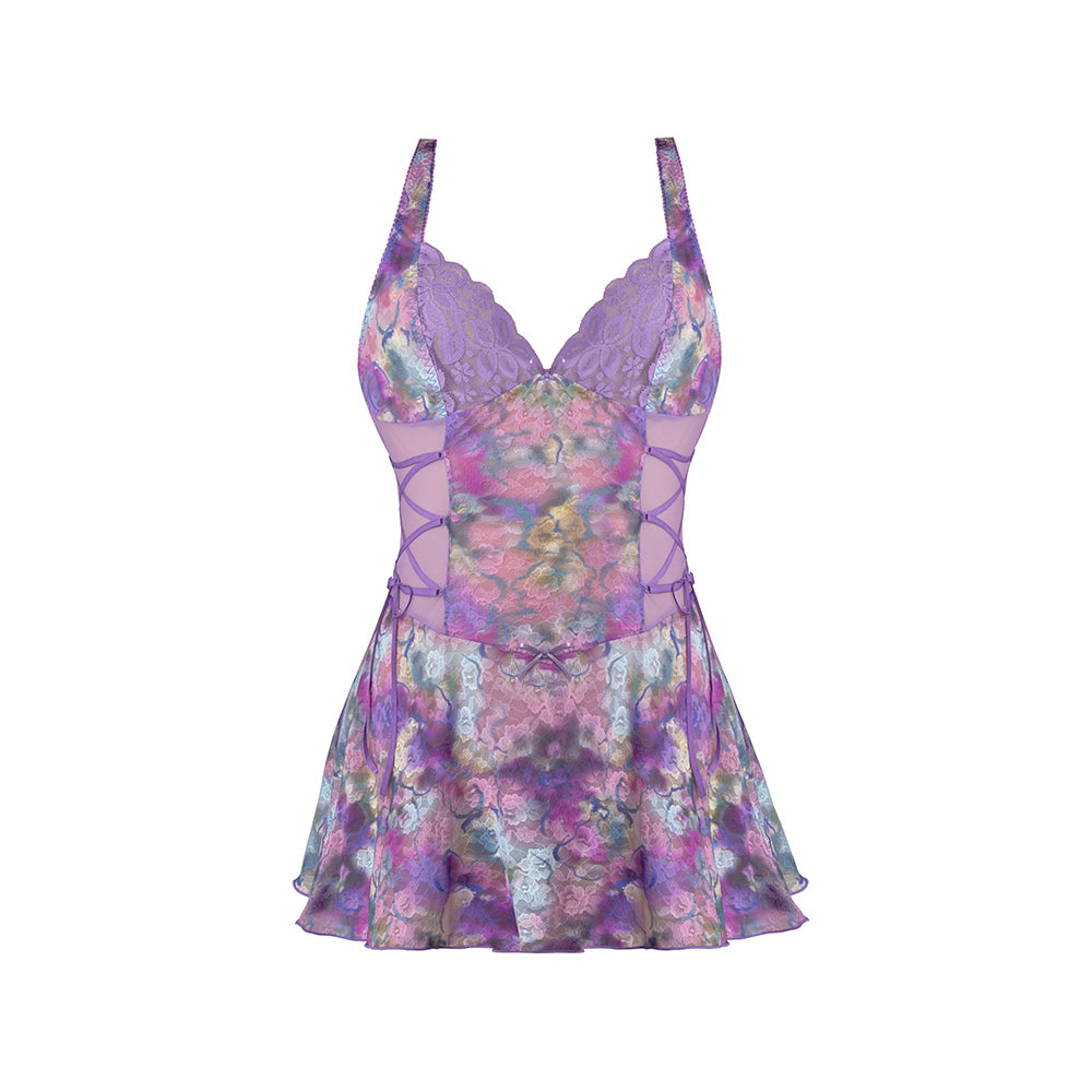 MAGIC SILK - WISTERIA MIST HALTER BABYDOLL & G-SET FLORAL QUEEN SIZE