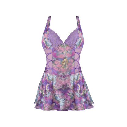 MAGIC SILK - WISTERIA MIST HALTER BABYDOLL & G-SET FLORAL QUEEN SIZE