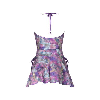 MAGIC SILK - WISTERIA MIST HALTER BABYDOLL & G-SET FLORAL QUEEN SIZE