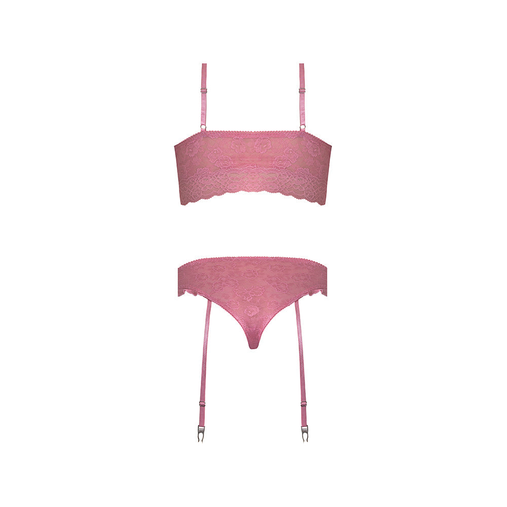 MAGIC SILK - WISTERIA MIST BRALETTE & PANTY WITH REMOVABLE GARTERS PINK QUEEN SIZE