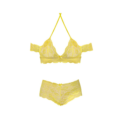 MAGIC SILK - DAFFODIL DREAMS BARDOT SLEEVE HALTER TOP & BOY SHORT SET YELLOW QUEEN SIZE