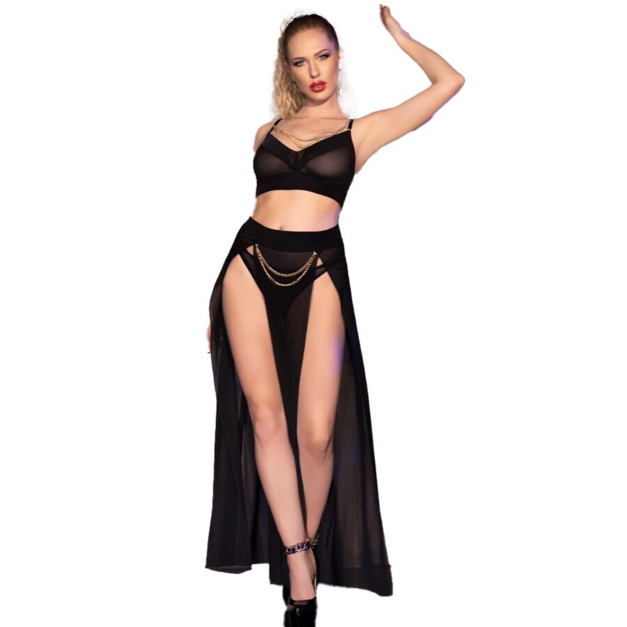 CHILIROSE - CR 4672 TOP SKIRT AND THONG WITH GOLDEN CHAINS