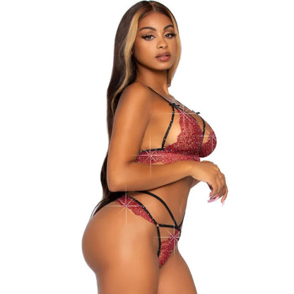 LEG AVENUE - 81623 BRA + THONG SET BURGUNDY