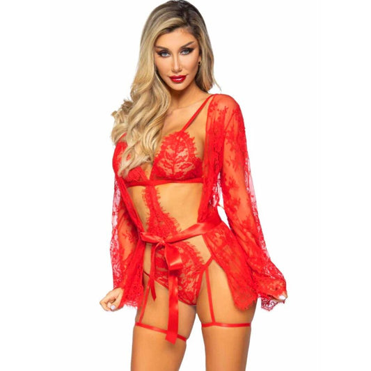 LEG AVENUE - 86123 TEDDY + GARTER ROBE SET