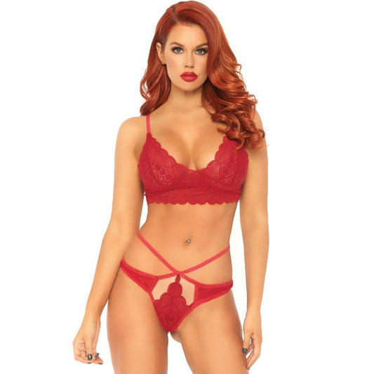 LEG AVENUE - 2 PIECES SET LACE BRALETTE AND THONG